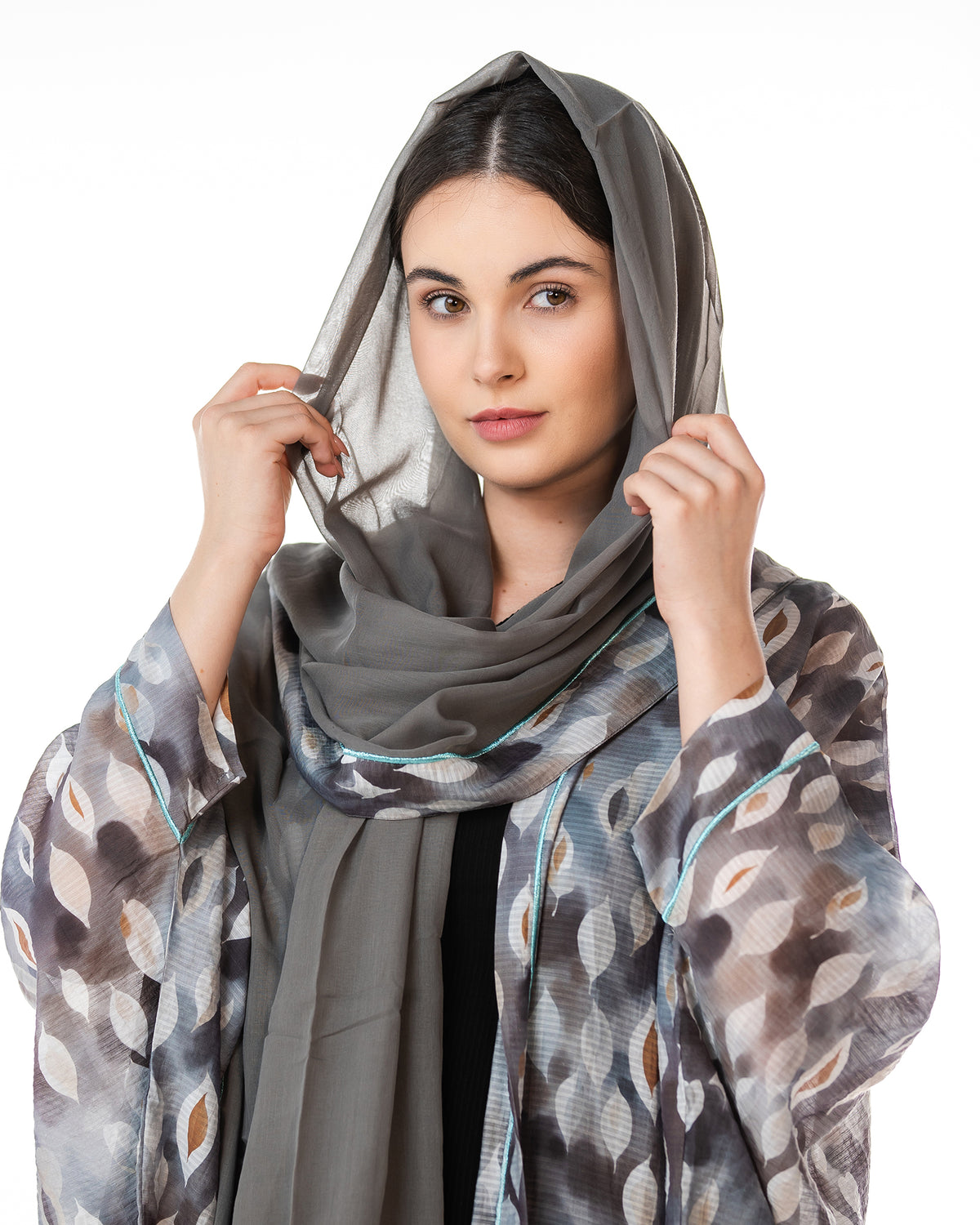 Fig – Printed Chiffon Cotton Bisht Abaya