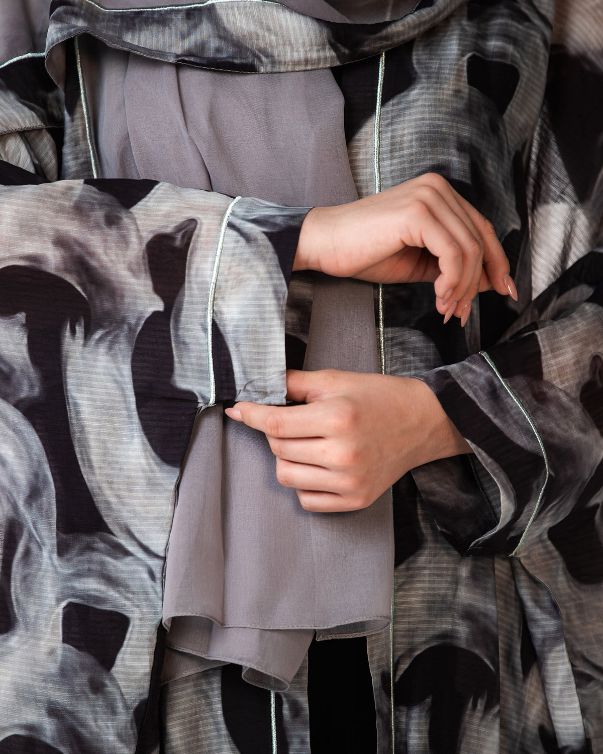 Fig – Printed Chiffon Cotton Bisht Abaya