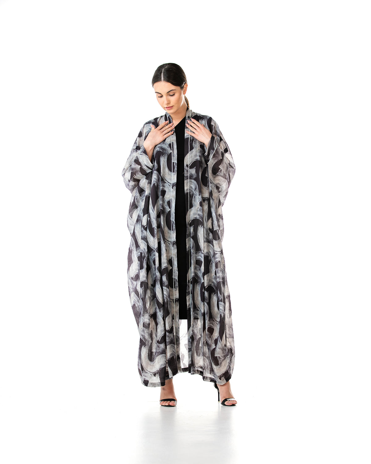 Fig – Printed Chiffon Cotton Bisht Abaya