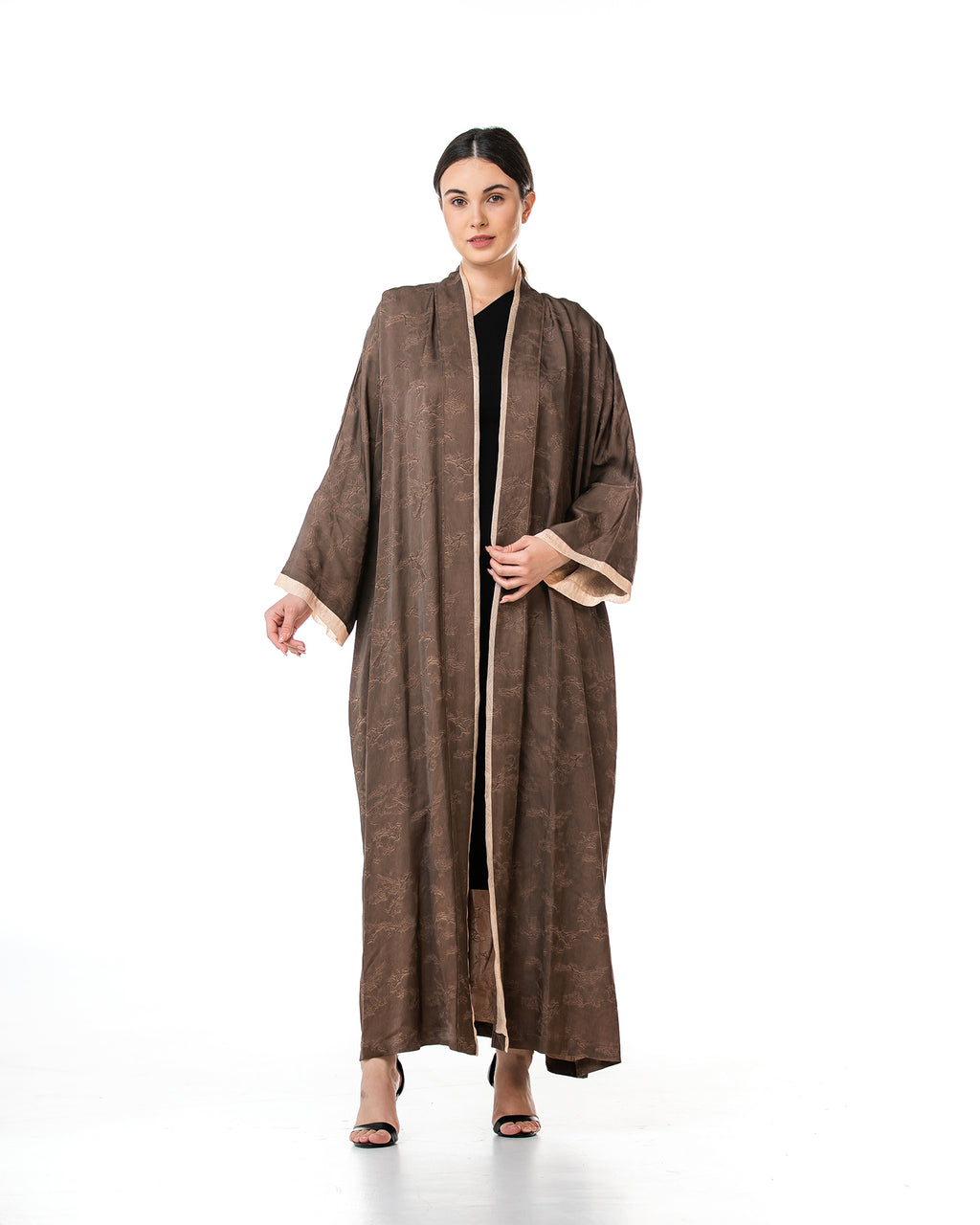 Walnut – Printed Viscose Linen Kaftan Abaya