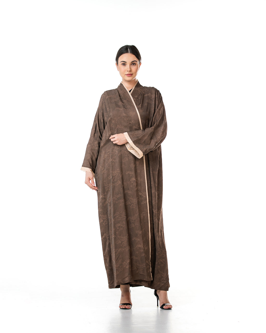 Walnut – Printed Viscose Linen Kaftan Abaya