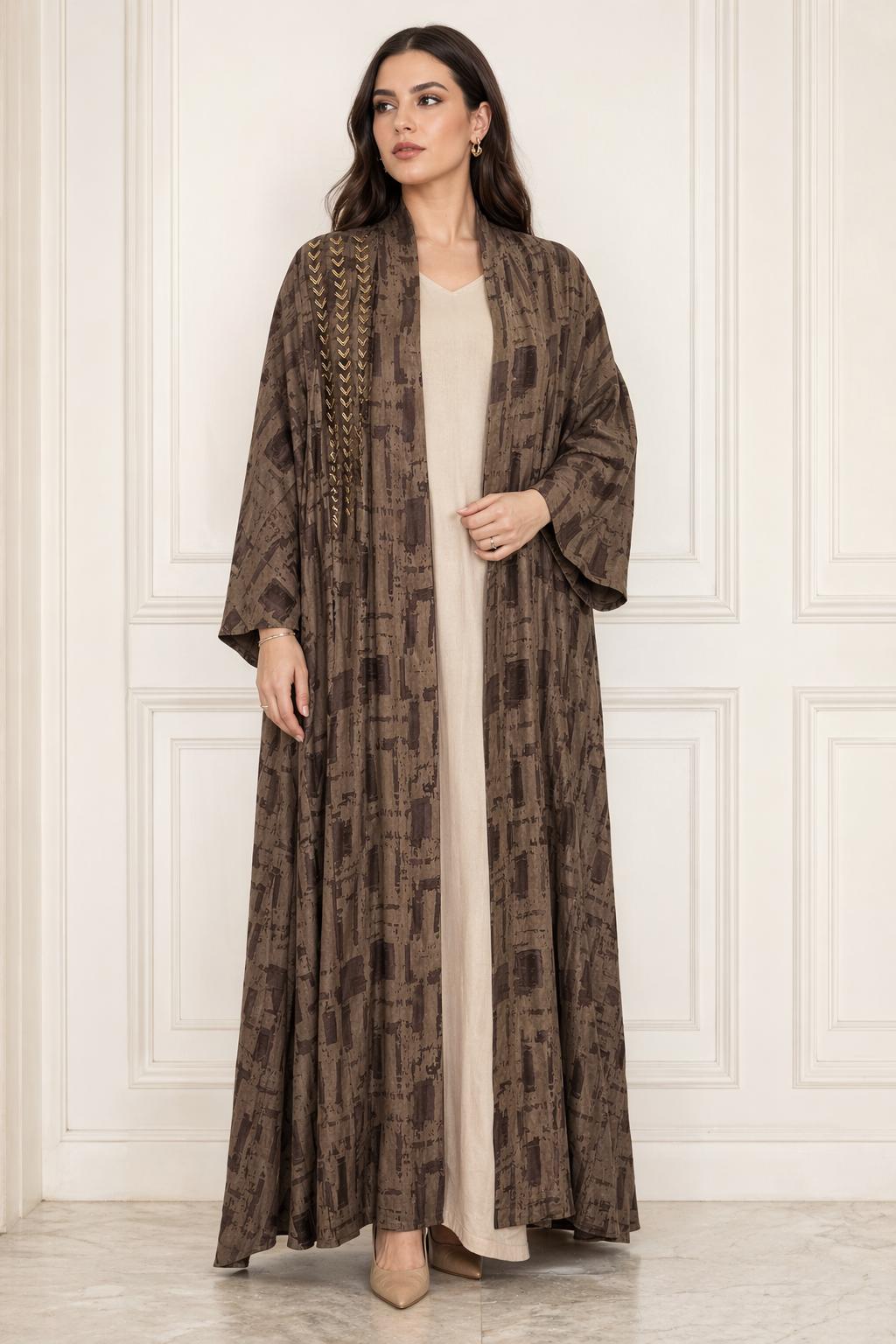 Clara Lux – Textured Washed Silk Flared Abaya