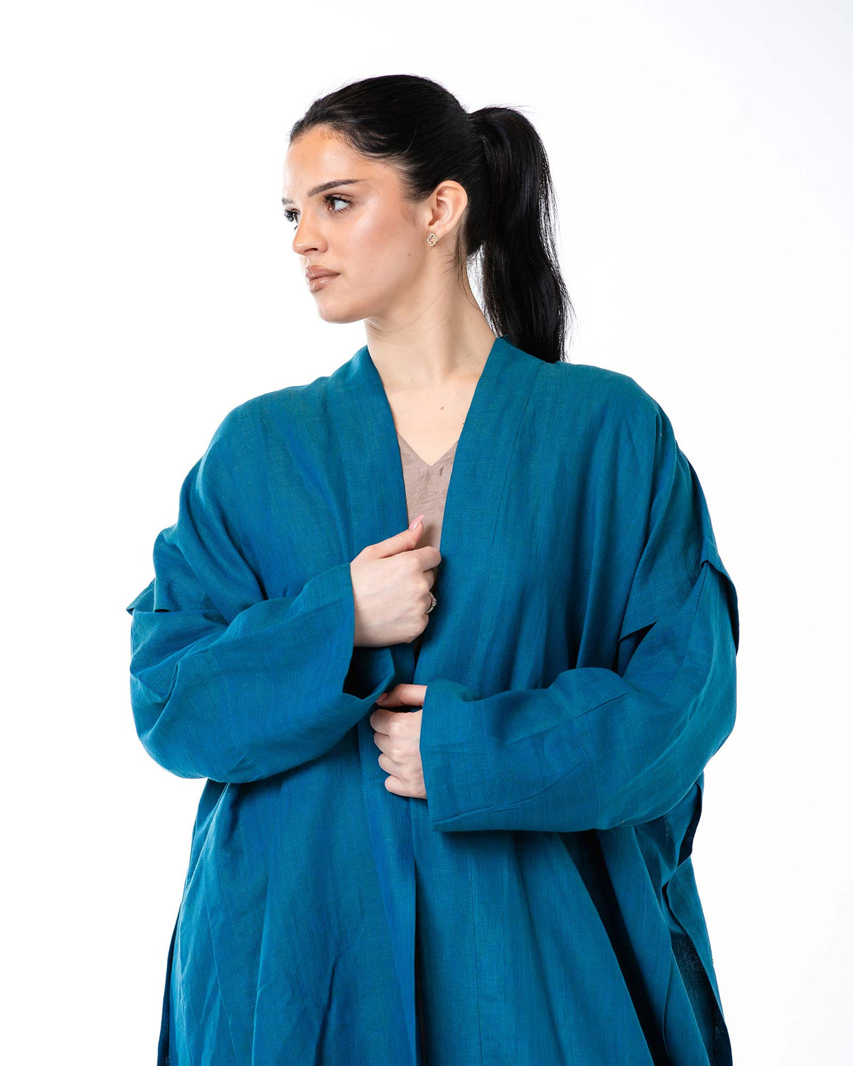  New Blush – Bisht Linen Pleated Abaya