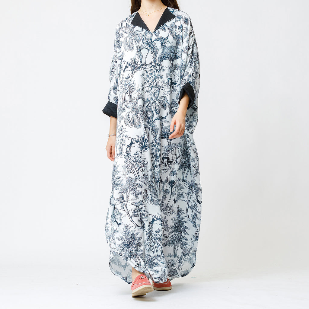 Amethyst - Tropical Print Satin Kaftan