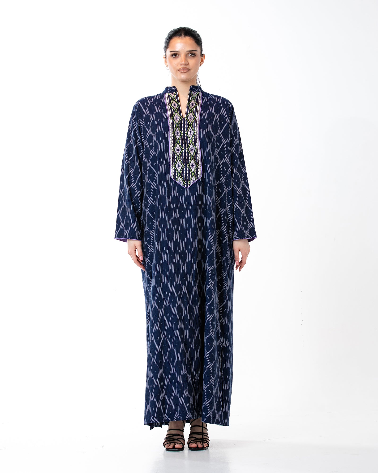 Raneem – Cotton Ikat Embroidered Dress