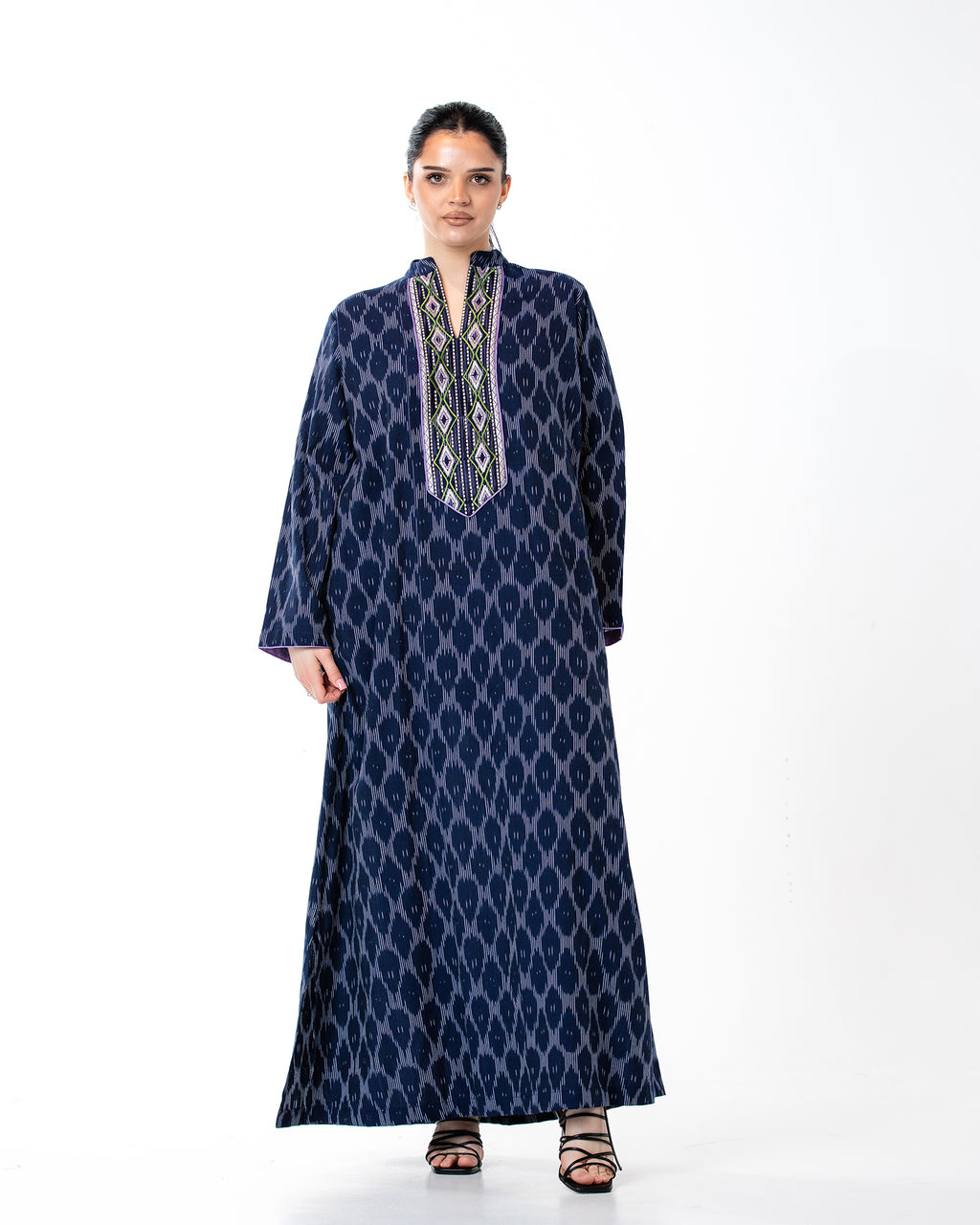 Raneem – Cotton Ikat Embroidered Dress