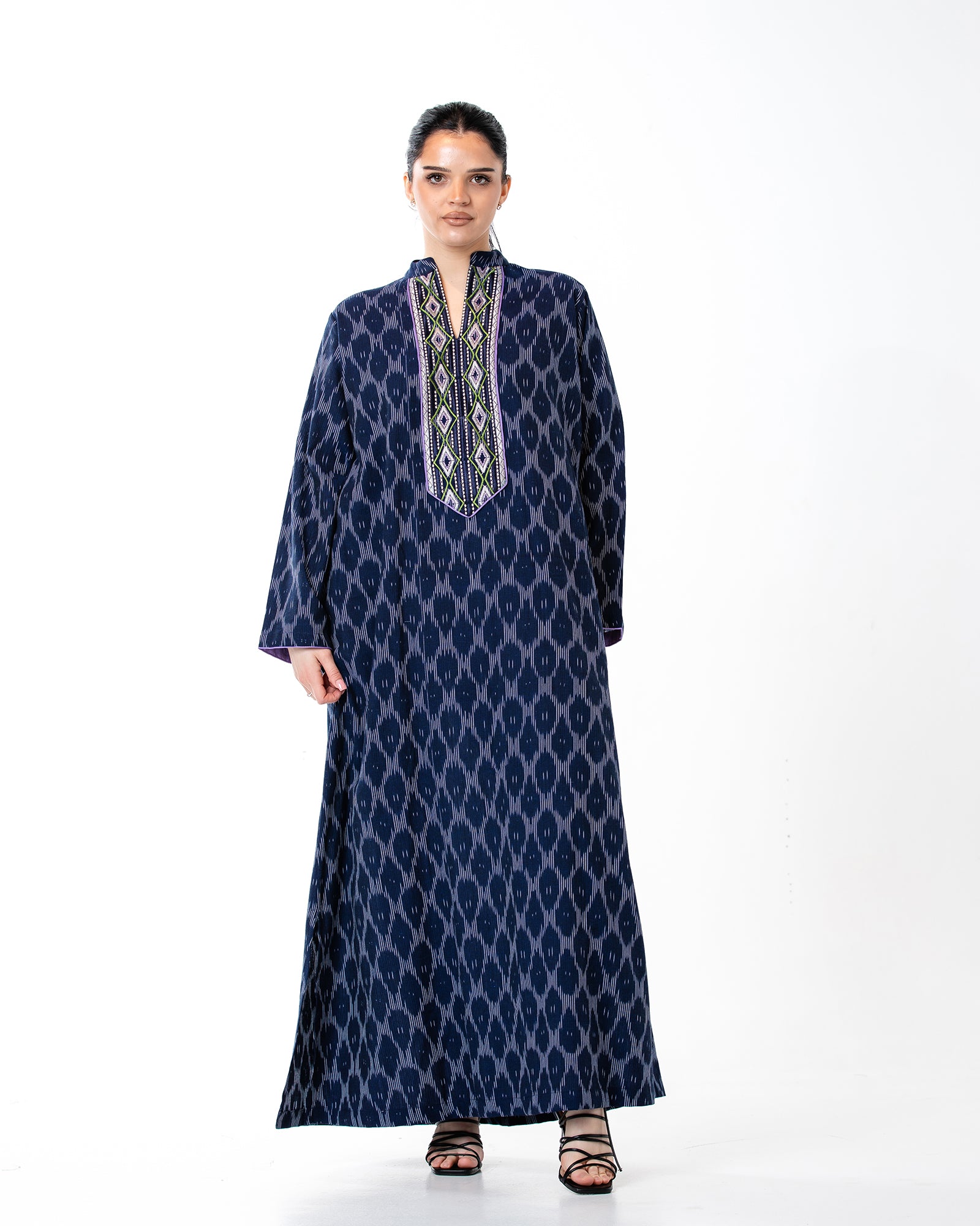 Raneem – Cotton Ikat Embroidered Dress