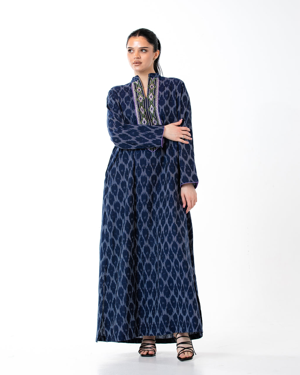 Raneem – Cotton Ikat Embroidered Dress