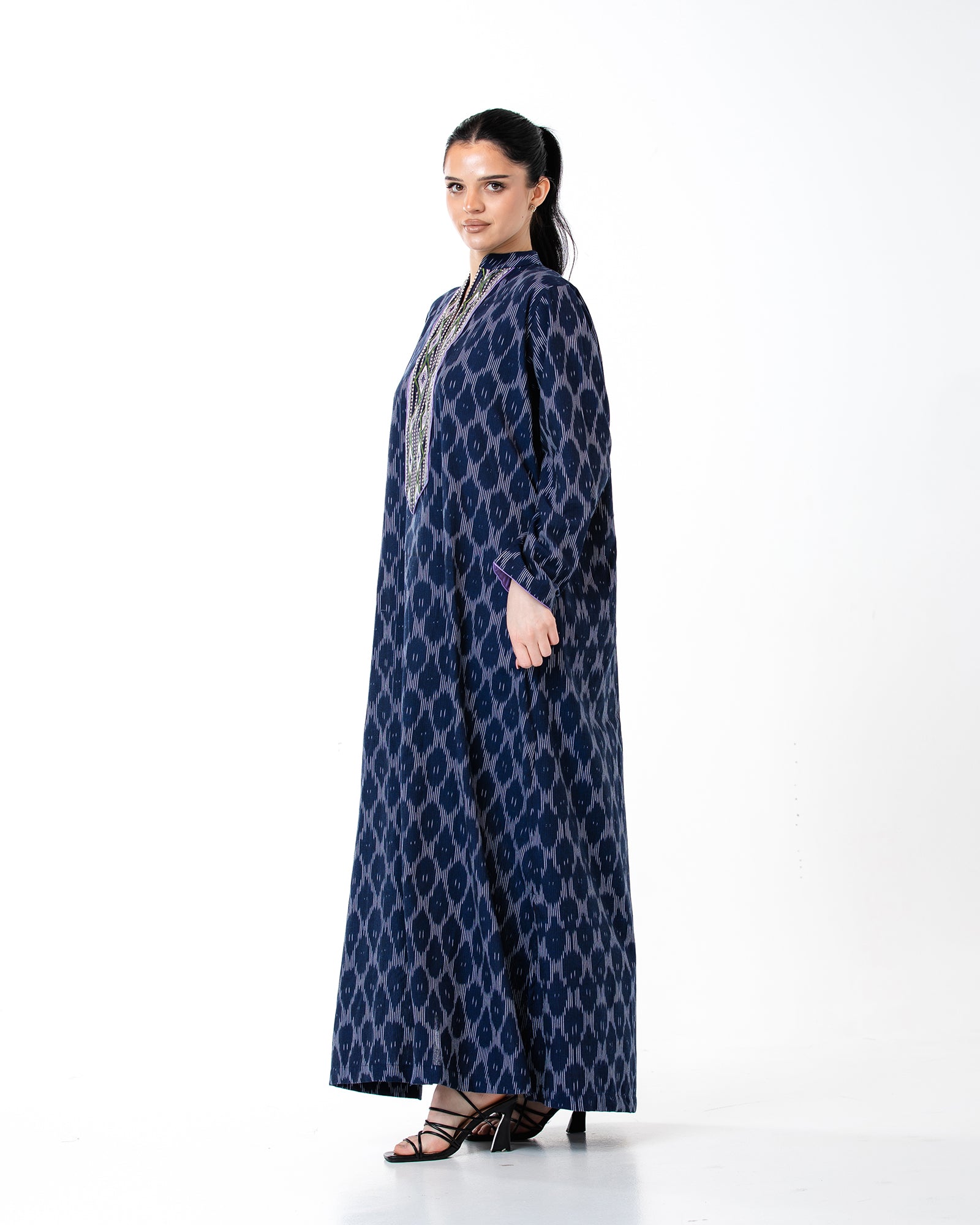 Raneem – Cotton Ikat Embroidered Dress