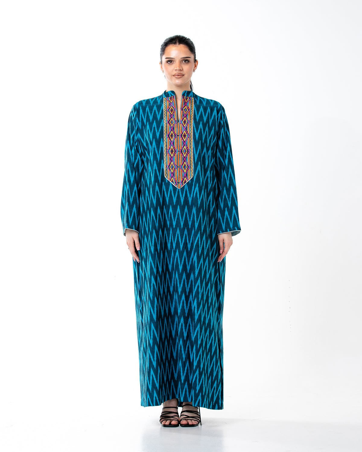 Raneem – Cotton Ikat Embroidered Dress