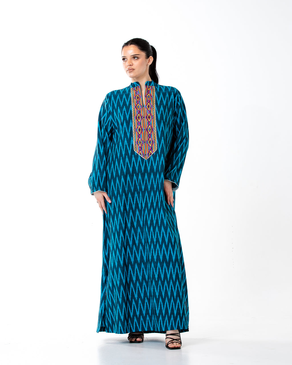 Raneem – Cotton Ikat Embroidered Dress