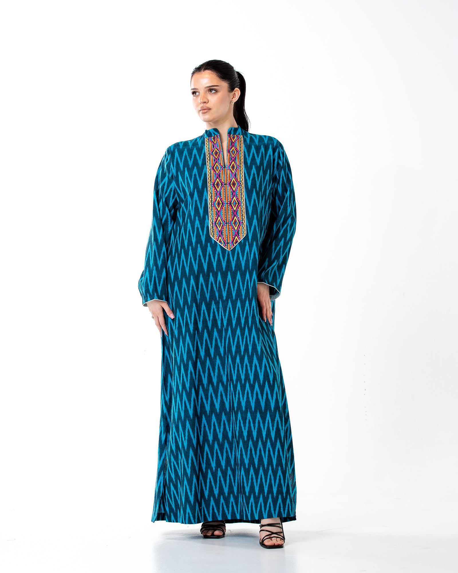 Raneem – Cotton Ikat Embroidered Dress