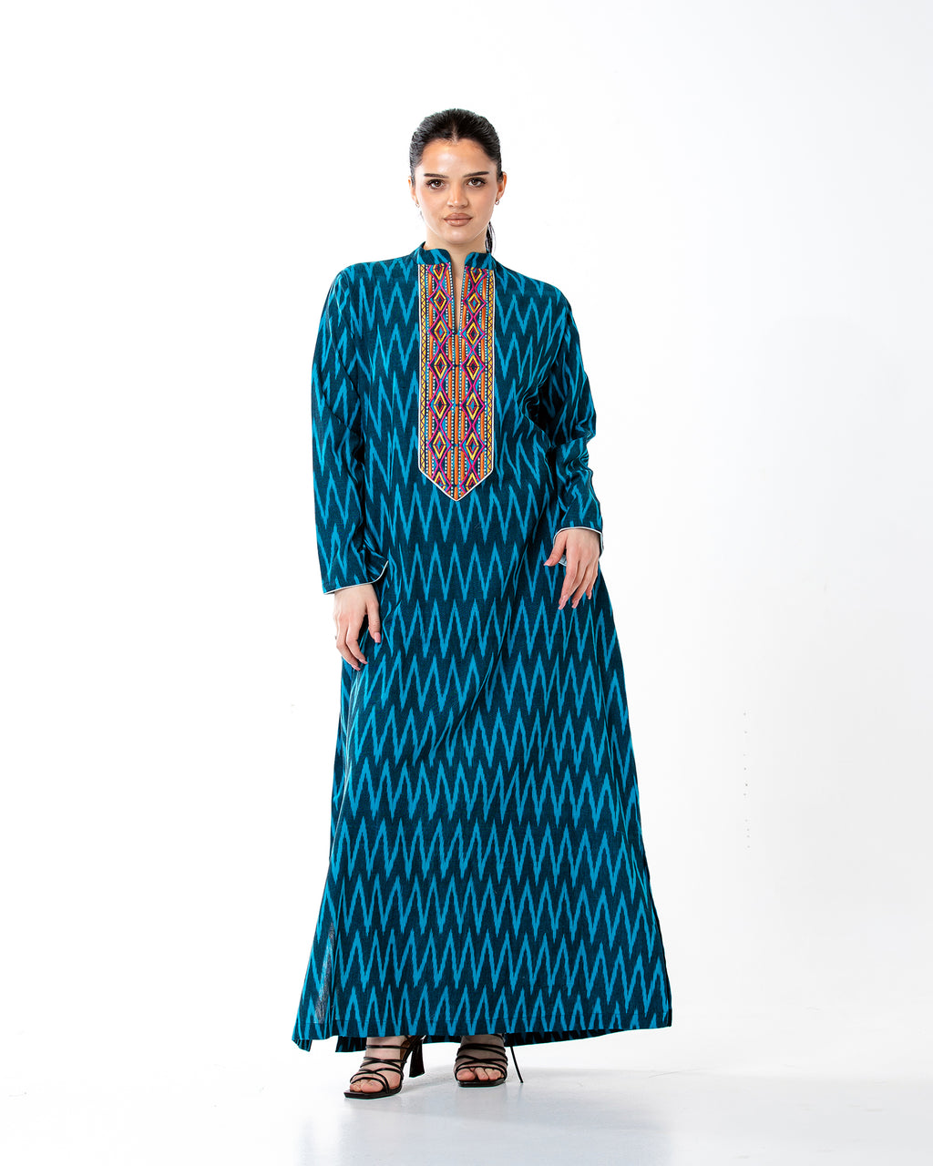 Raneem – Cotton Ikat Embroidered Dress