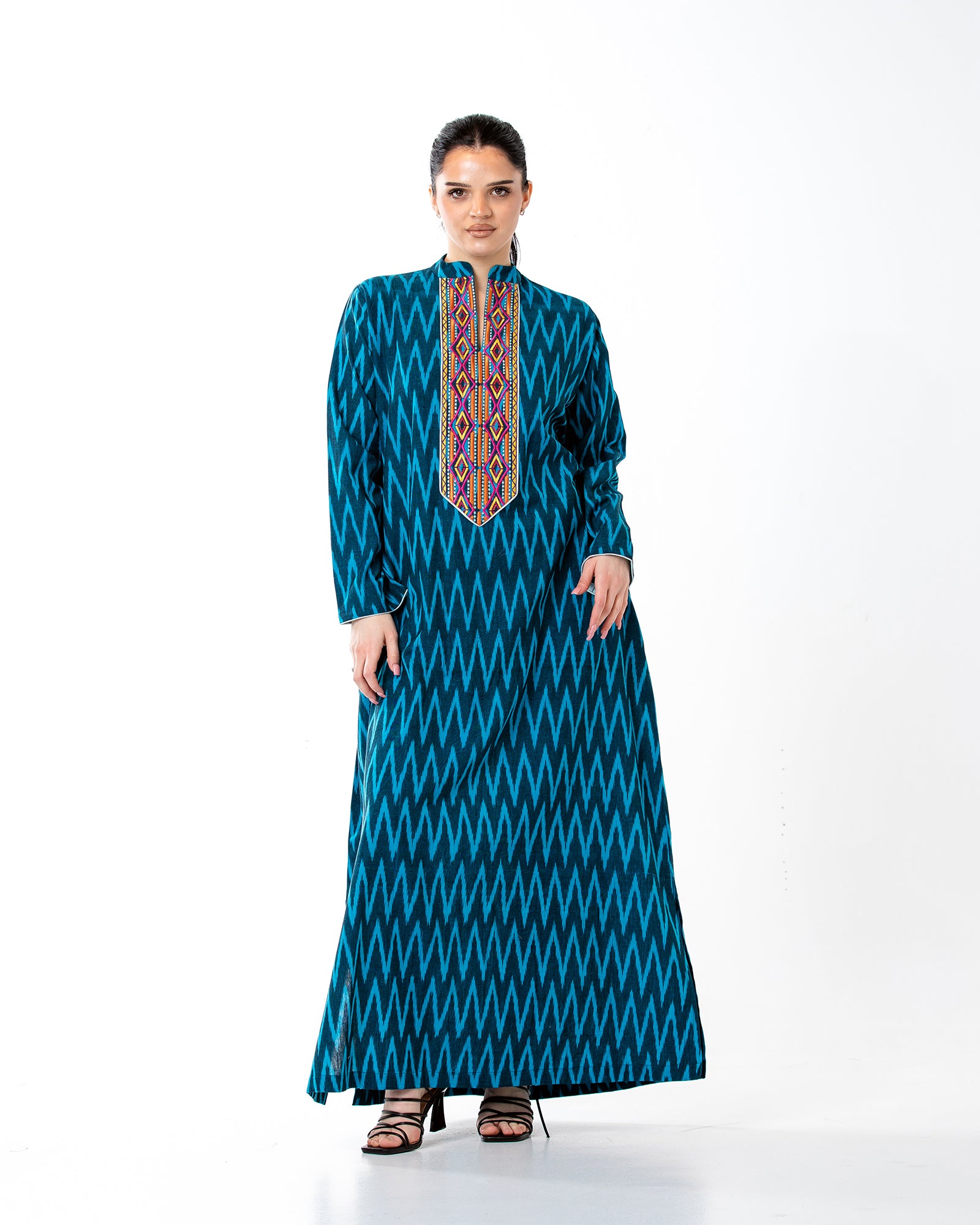 Raneem – Cotton Ikat Embroidered Dress