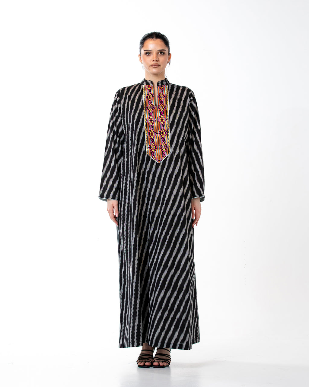 Raneem – Cotton Ikat Embroidered Dress