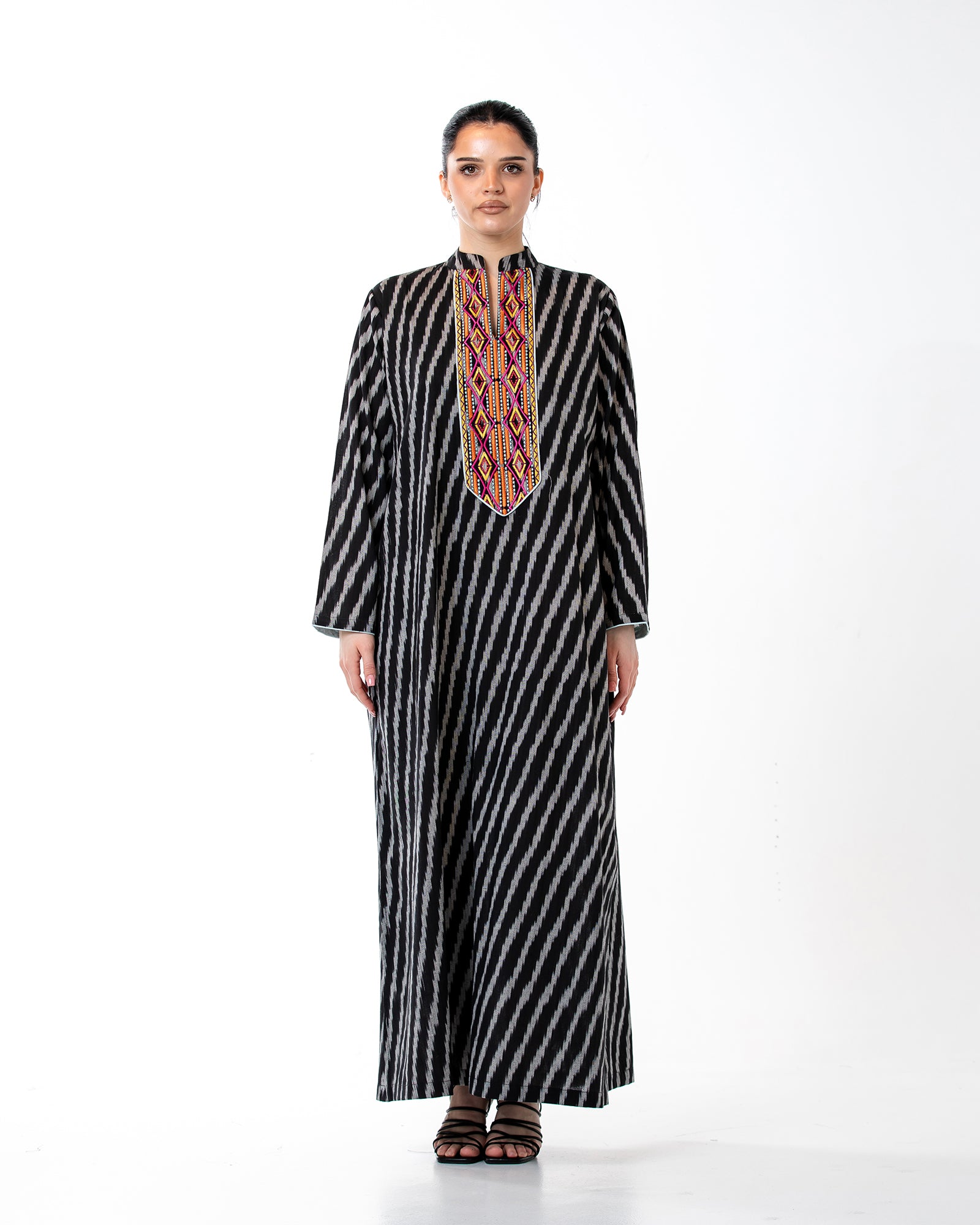 Raneem – Cotton Ikat Embroidered Dress