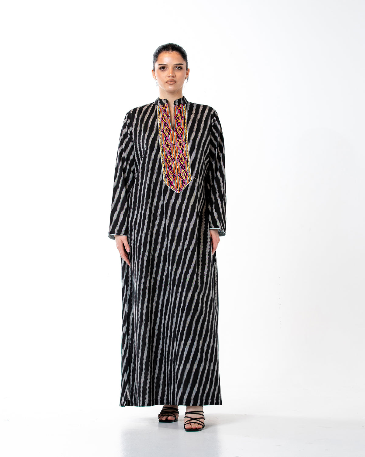 Raneem – Cotton Ikat Embroidered Dress
