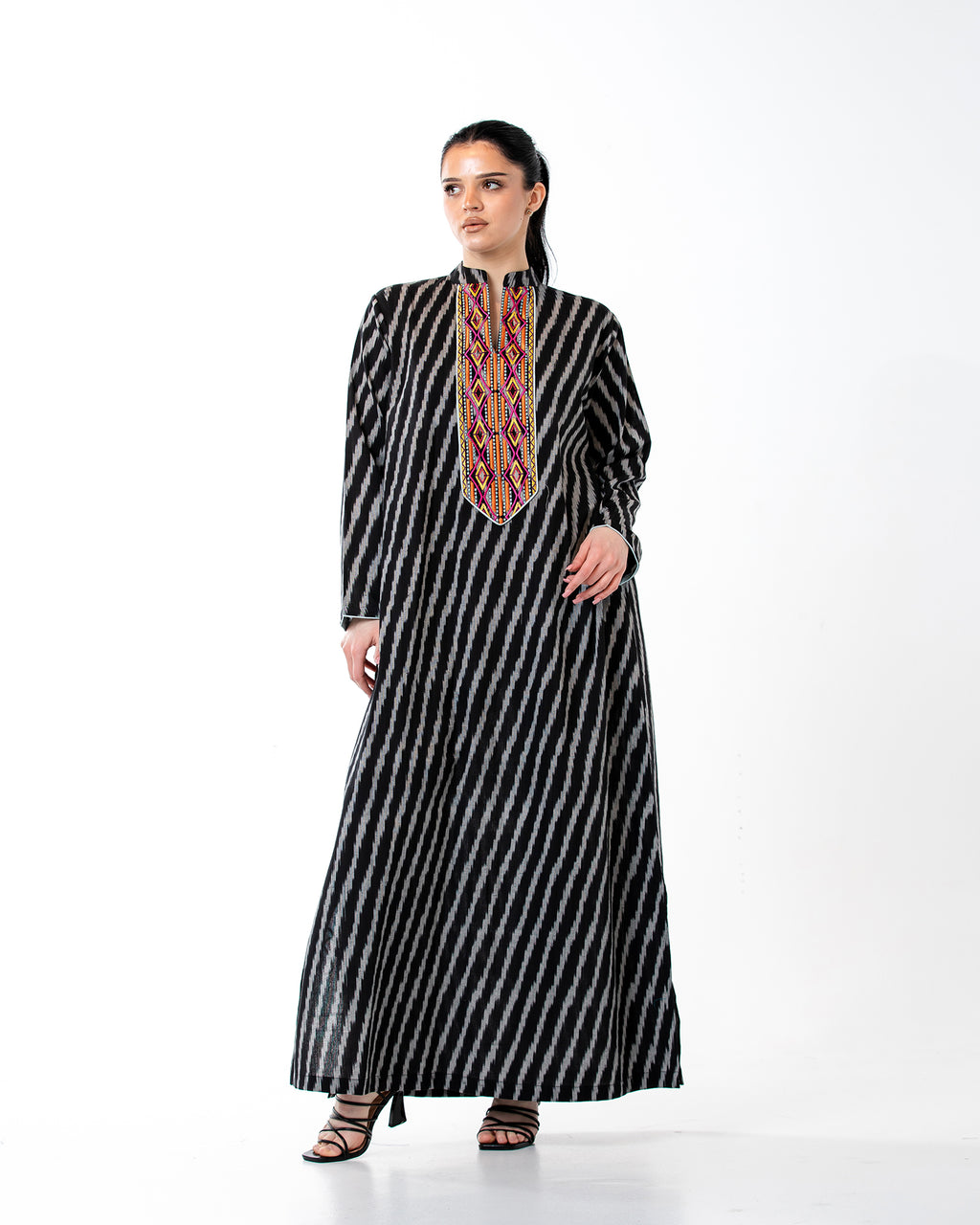 Raneem – Cotton Ikat Embroidered Dress