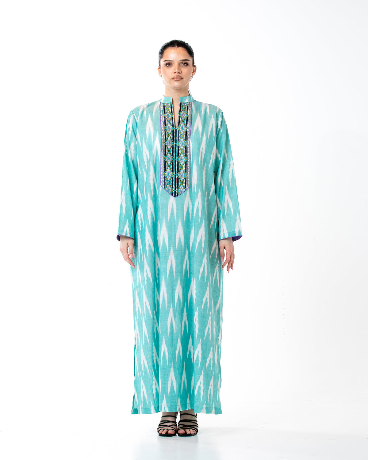 Raneem – Cotton Ikat Embroidered Dress