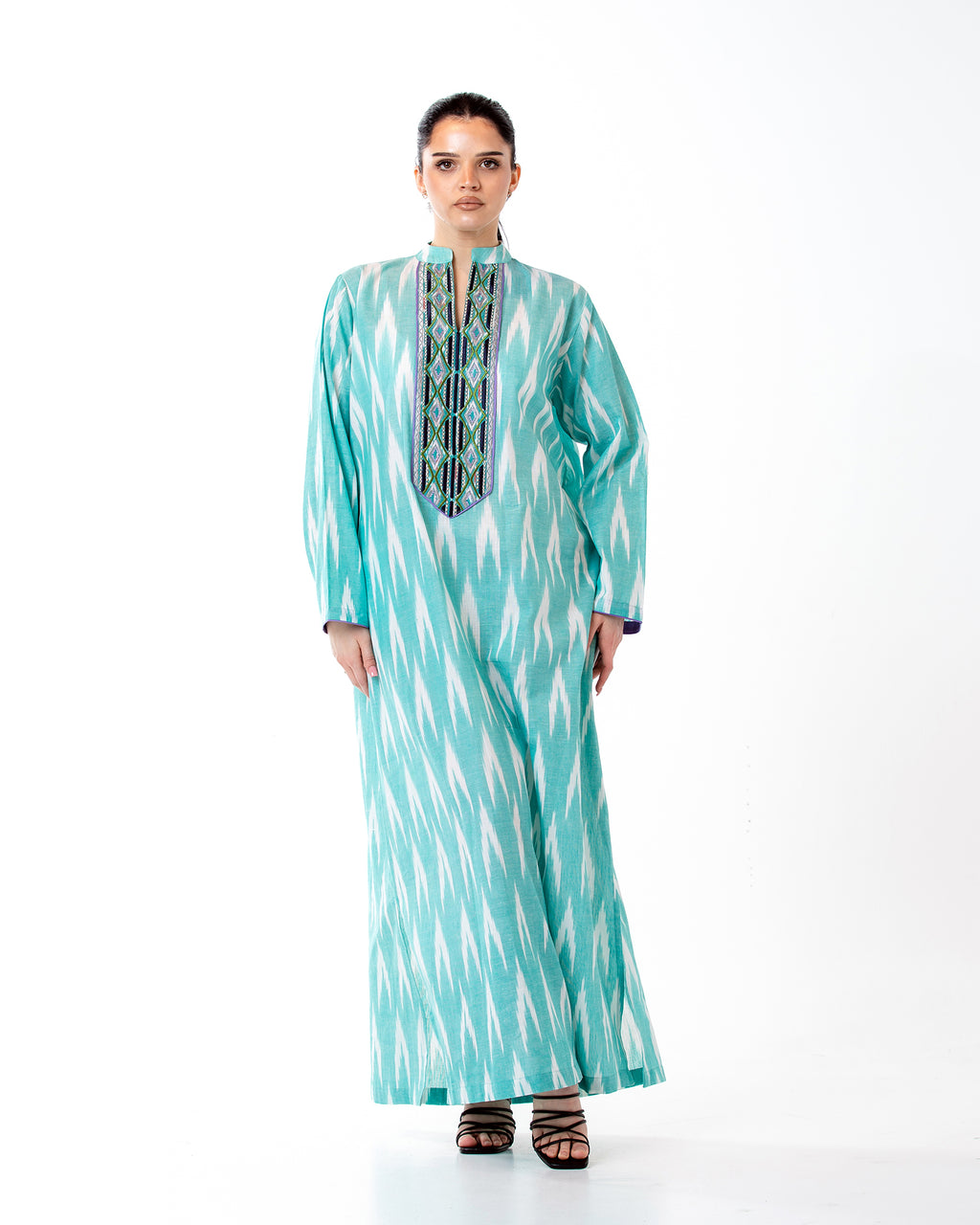 Raneem – Cotton Ikat Embroidered Dress