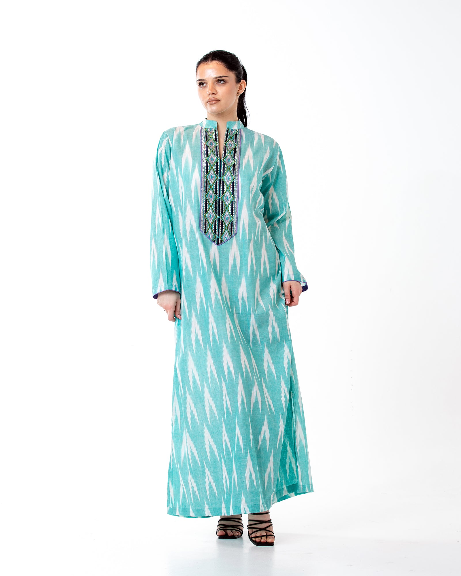 Raneem – Cotton Ikat Embroidered Dress