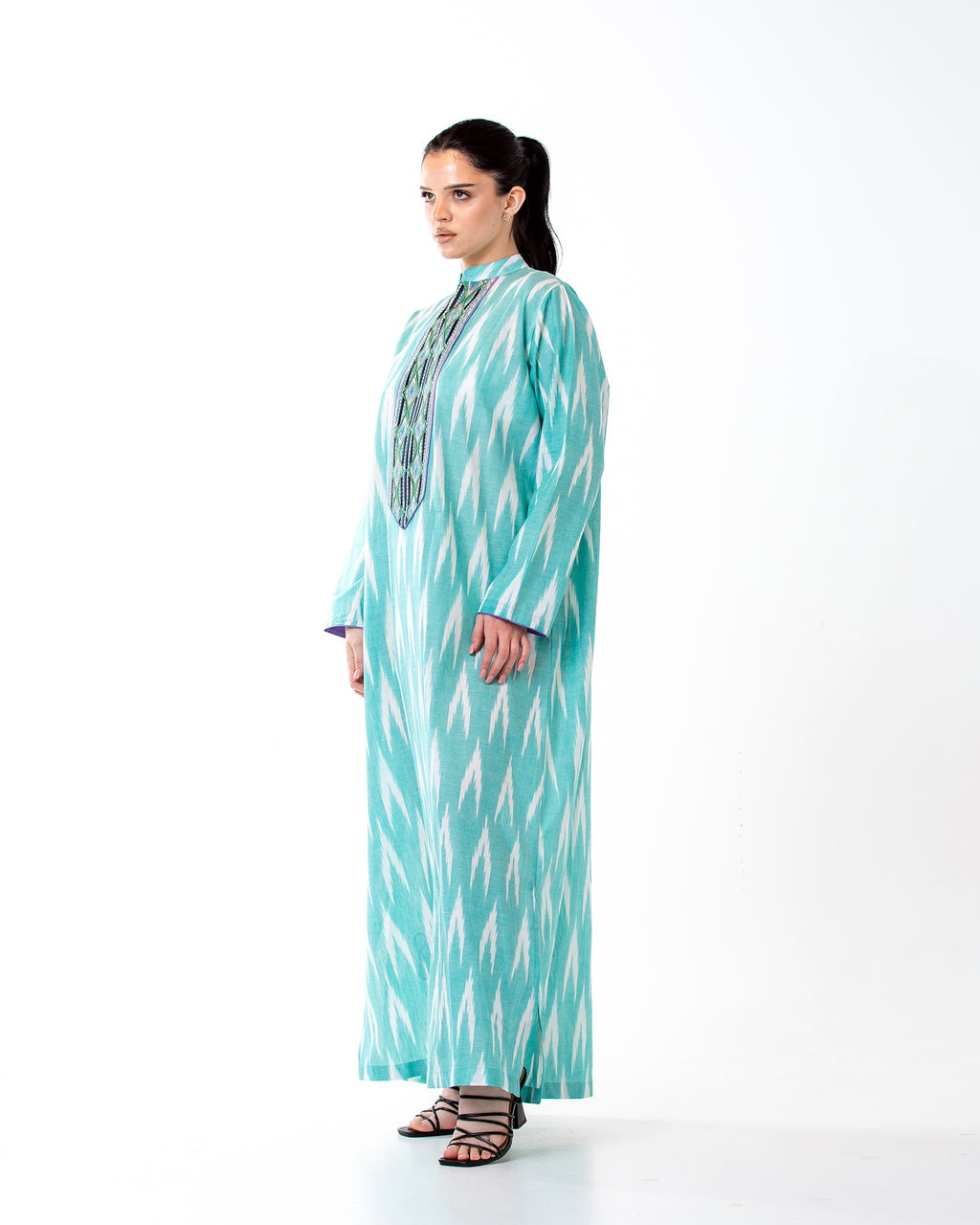 Raneem – Cotton Ikat Embroidered Dress