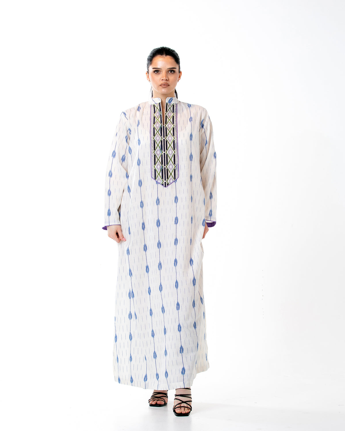 Raneem – Cotton Ikat Embroidered Dress