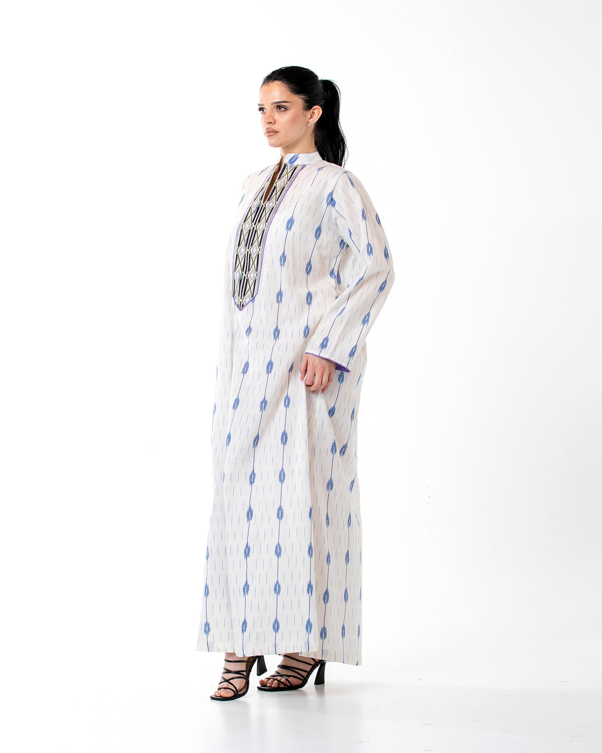Raneem – Cotton Ikat Embroidered Dress