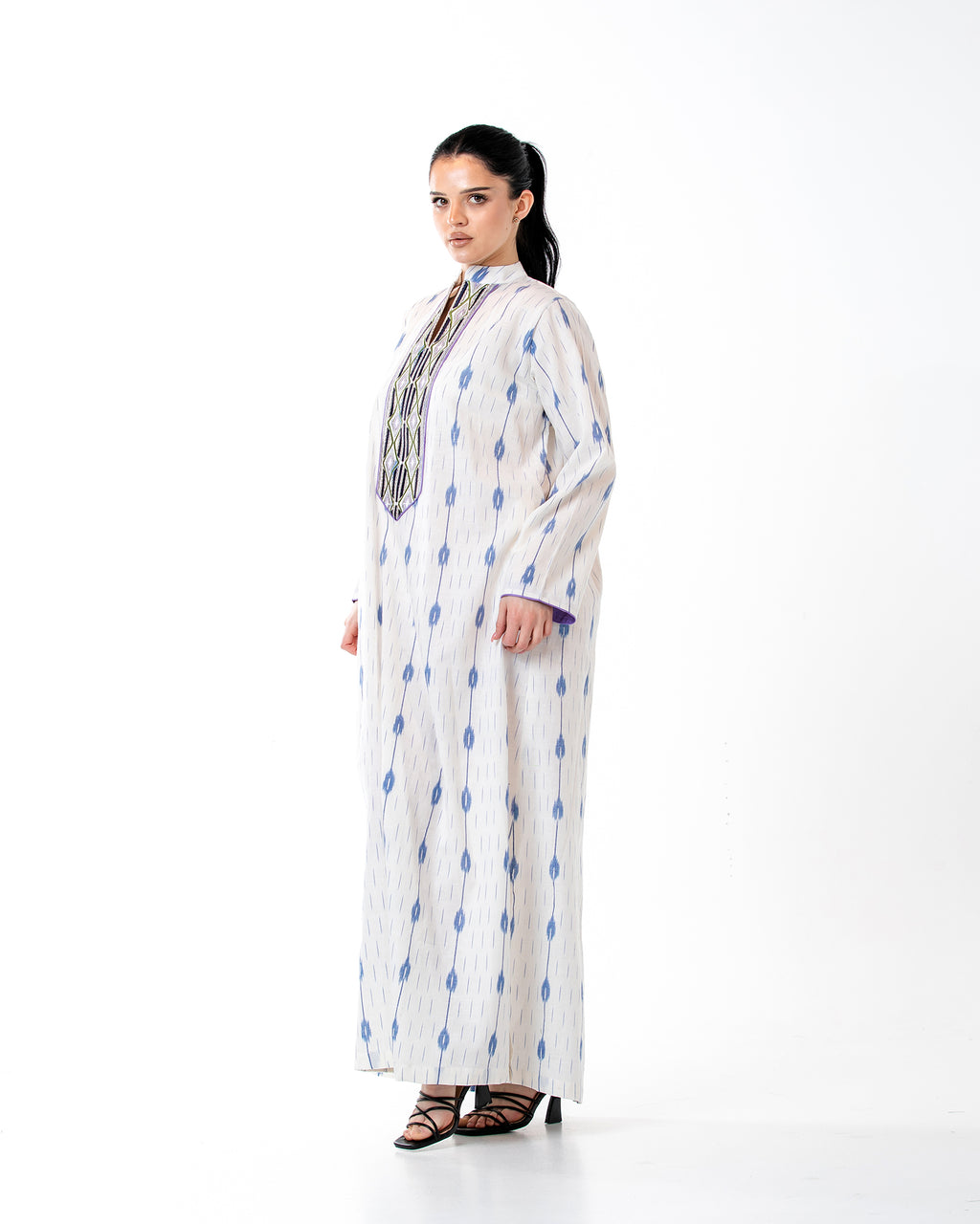 Raneem – Cotton Ikat Embroidered Dress