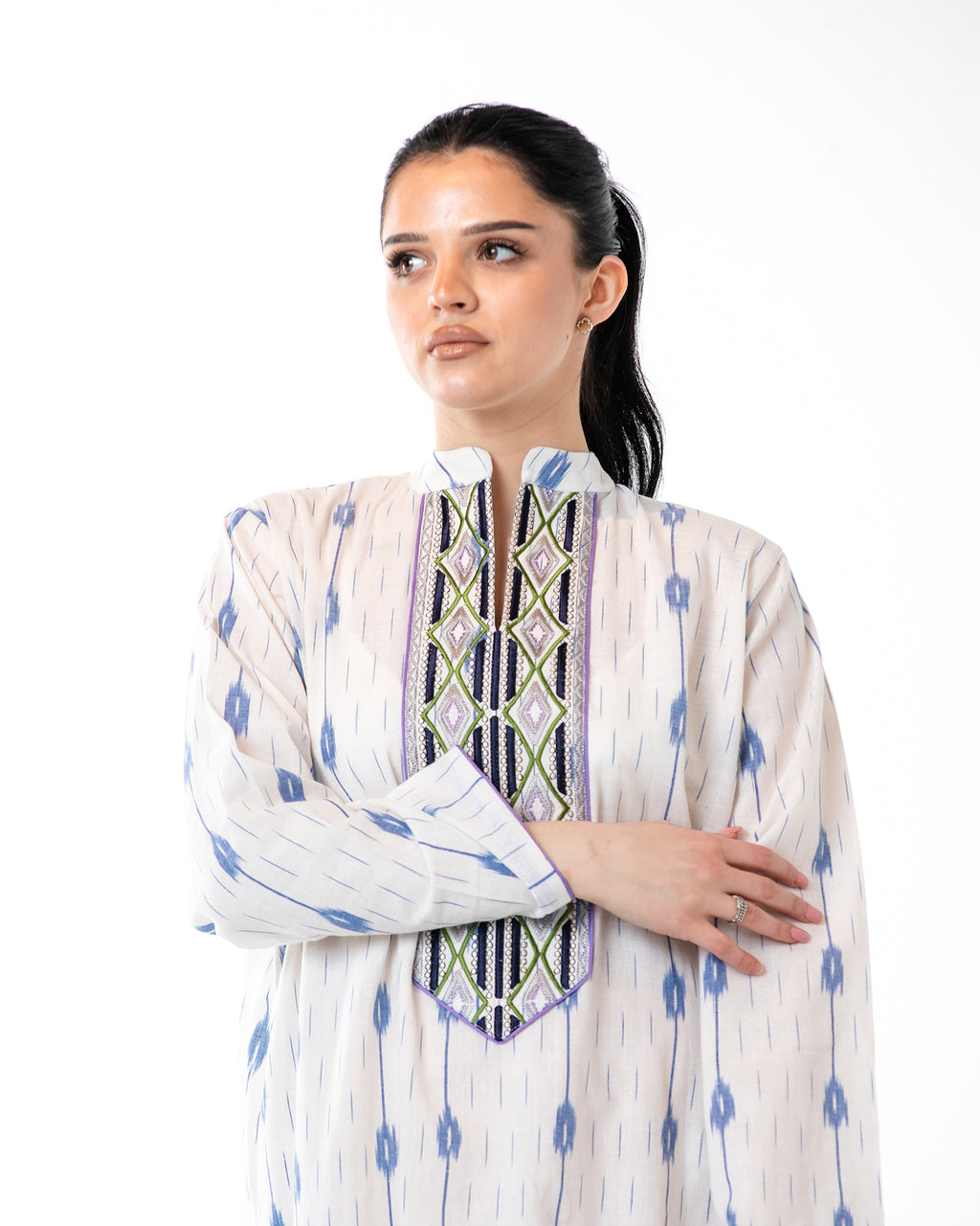 Raneem – Cotton Ikat Embroidered Dress
