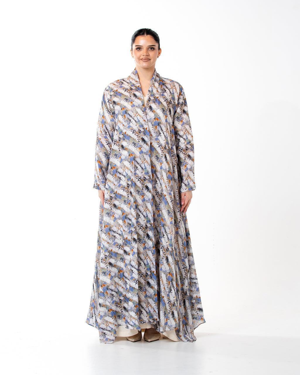 Sage – Printed Linen Asymmetrical Abaya