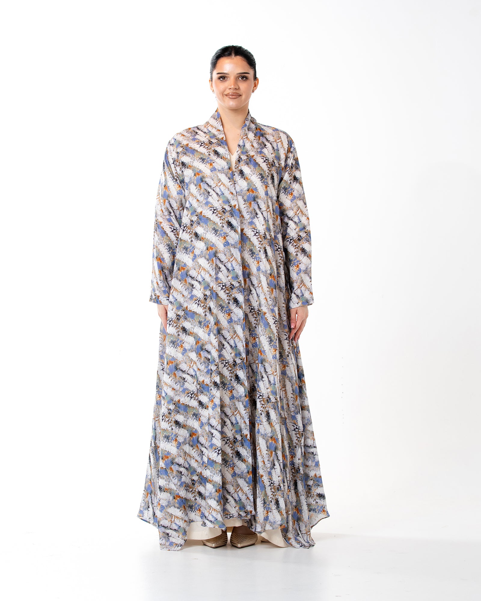 Sage – Printed Linen Asymmetrical Abaya