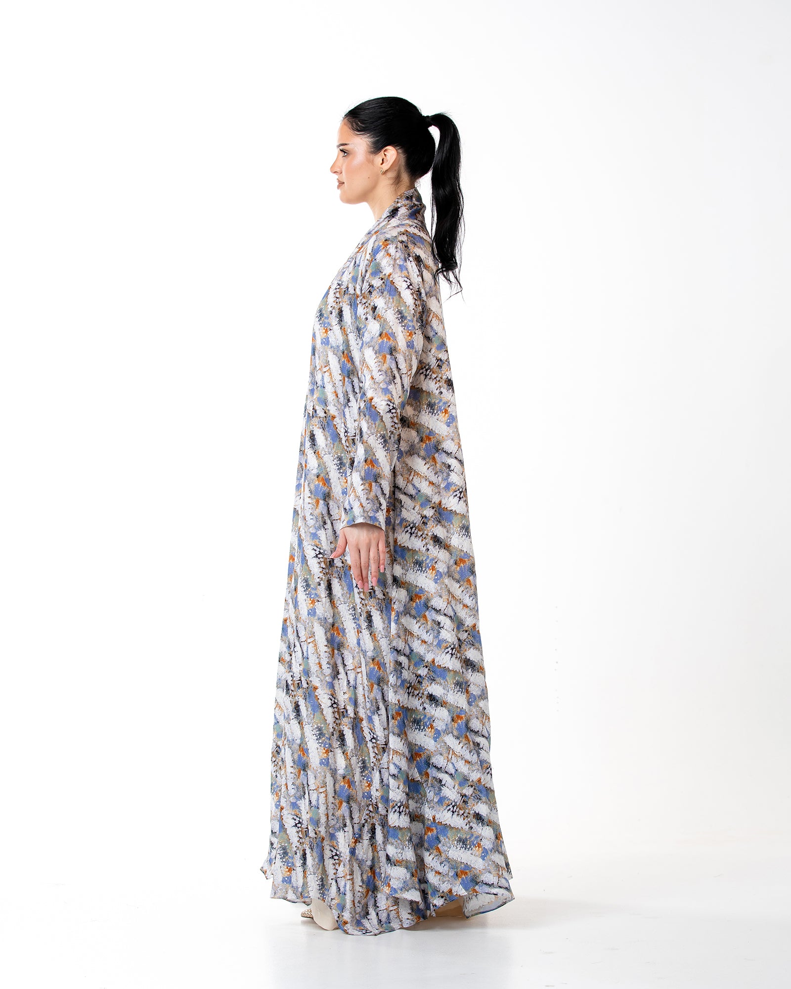 Sage – Printed Linen Asymmetrical Abaya