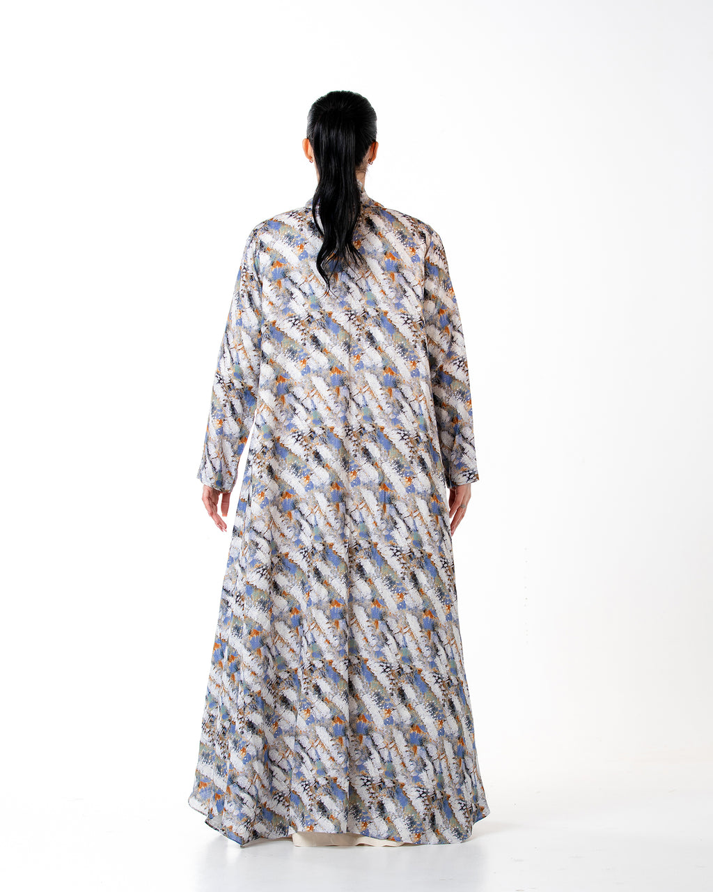 Sage – Printed Linen Asymmetrical Abaya