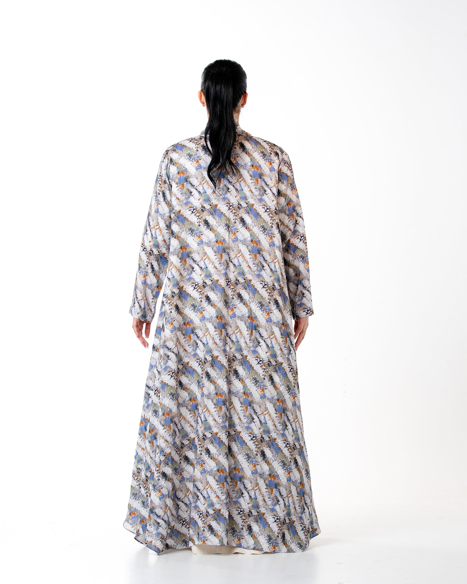 Sage – Printed Linen Asymmetrical Abaya