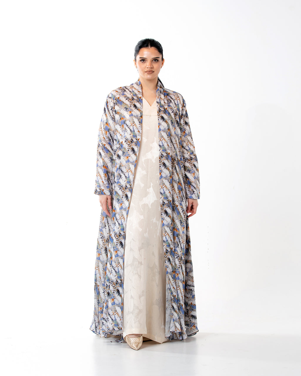 Sage – Printed Linen Asymmetrical Abaya