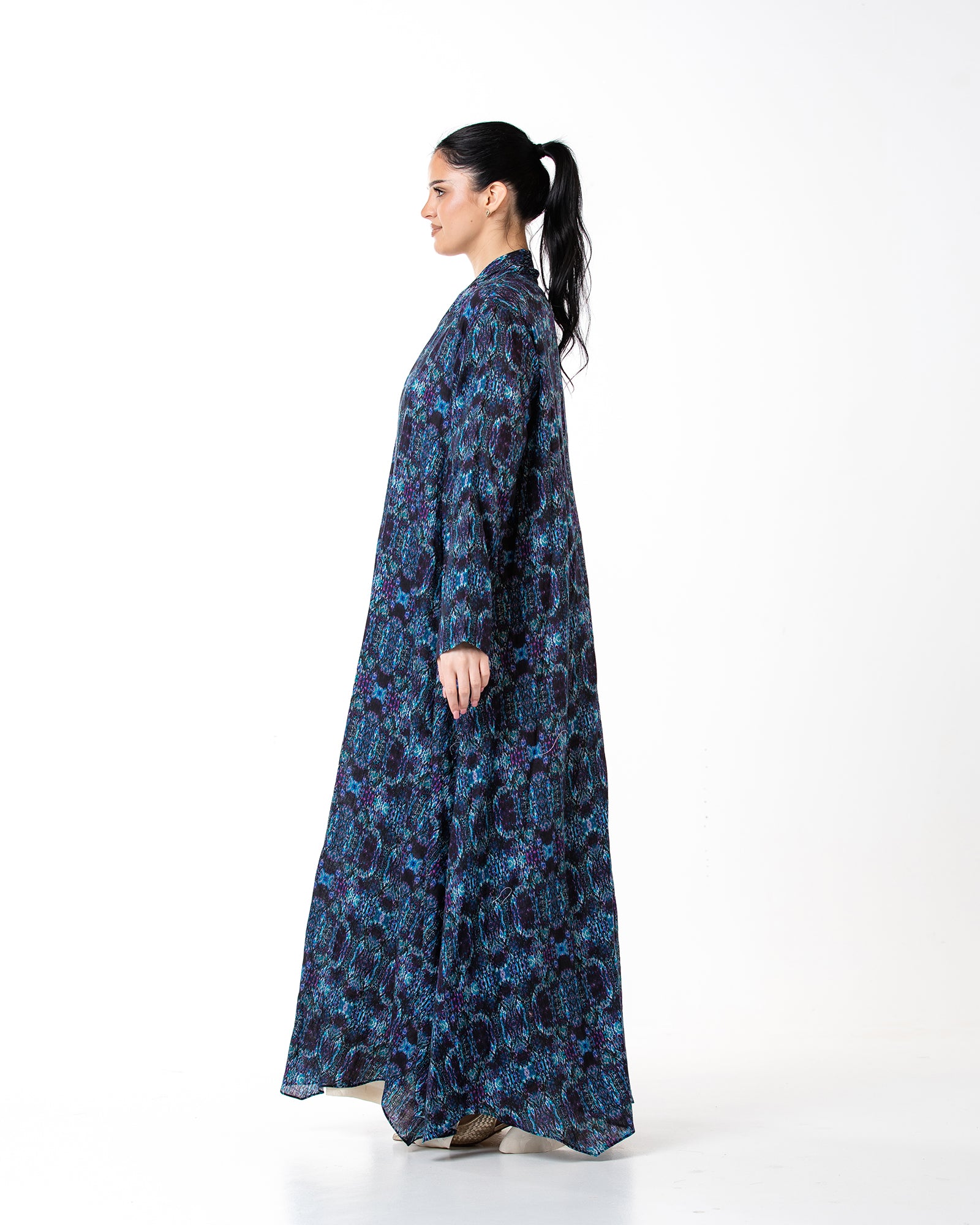 Sage – Printed Linen Asymmetrical Abaya