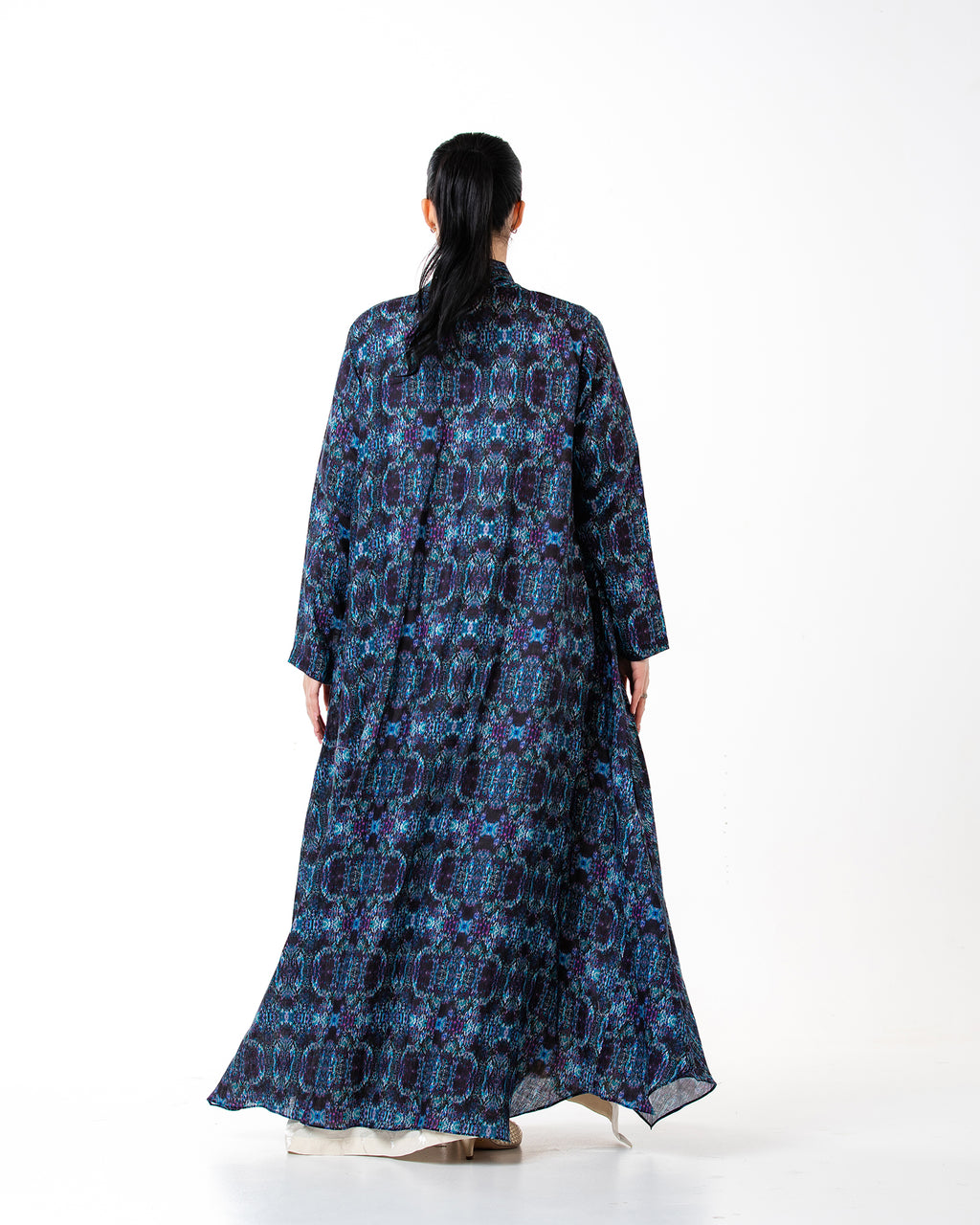 Sage – Printed Linen Asymmetrical Abaya