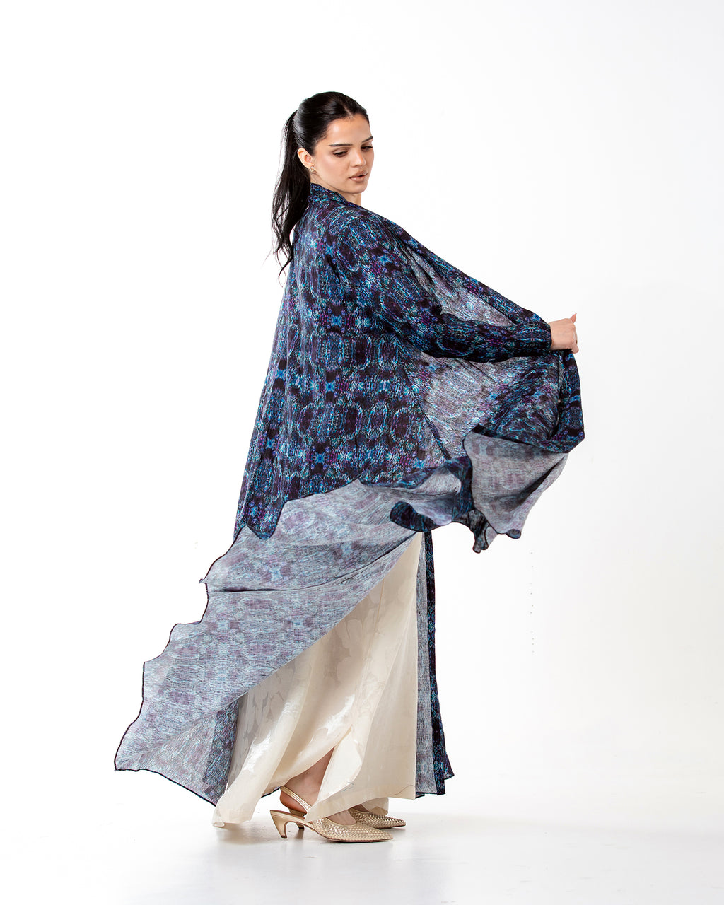 Sage – Printed Linen Asymmetrical Abaya