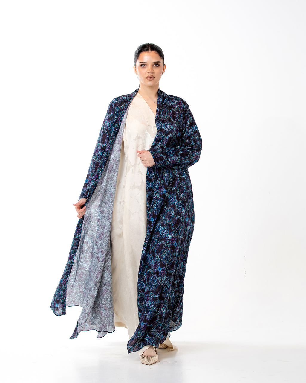 Sage – Printed Linen Asymmetrical Abaya