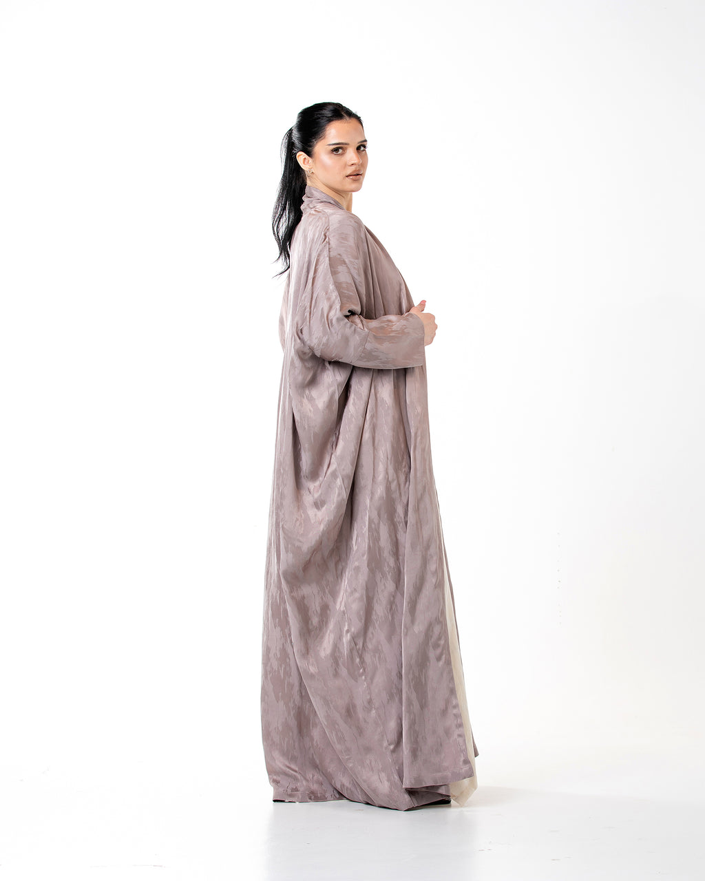 Allure 3.0 – Printed Washed Silk Bisht Abaya