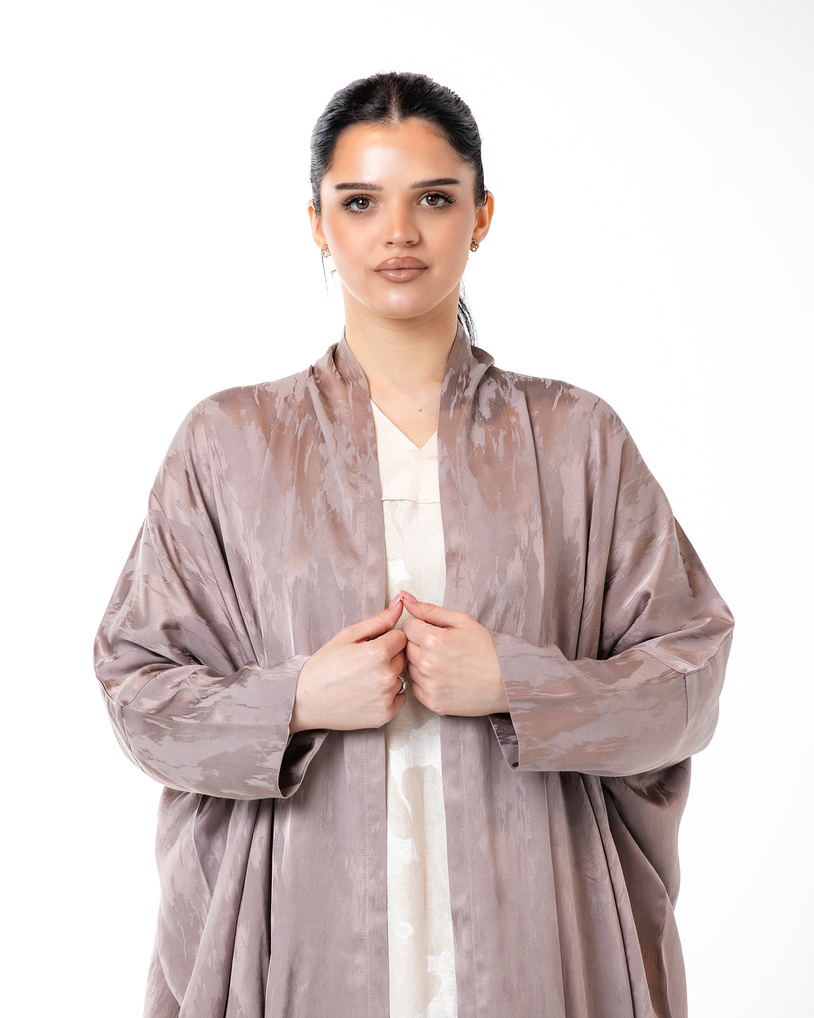 Allure 3.0 – Printed Washed Silk Bisht Abaya