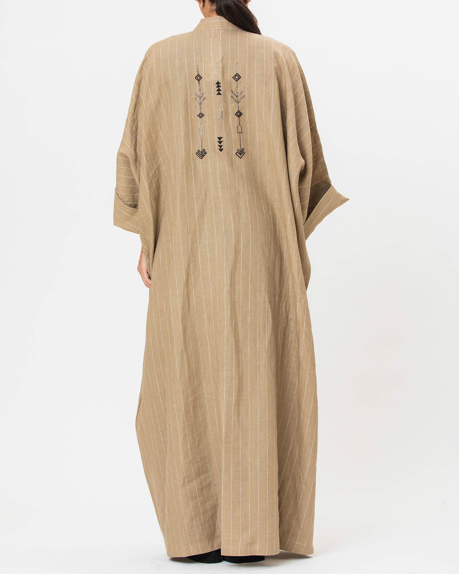 Antalya Striped – Embroidered Linen Kaftan Abaya
