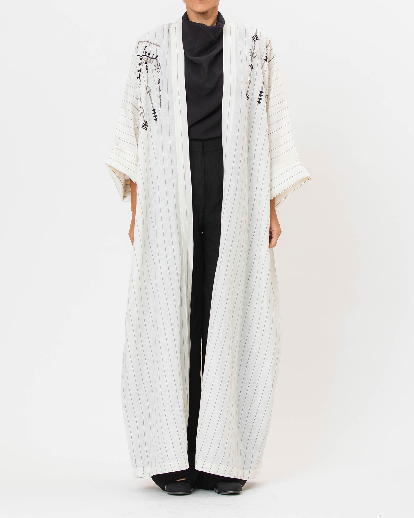 Antalya Striped – Embroidered Linen Kaftan Abaya