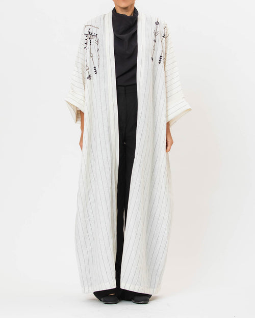 Antalya Striped – Embroidered Linen Kaftan Abaya