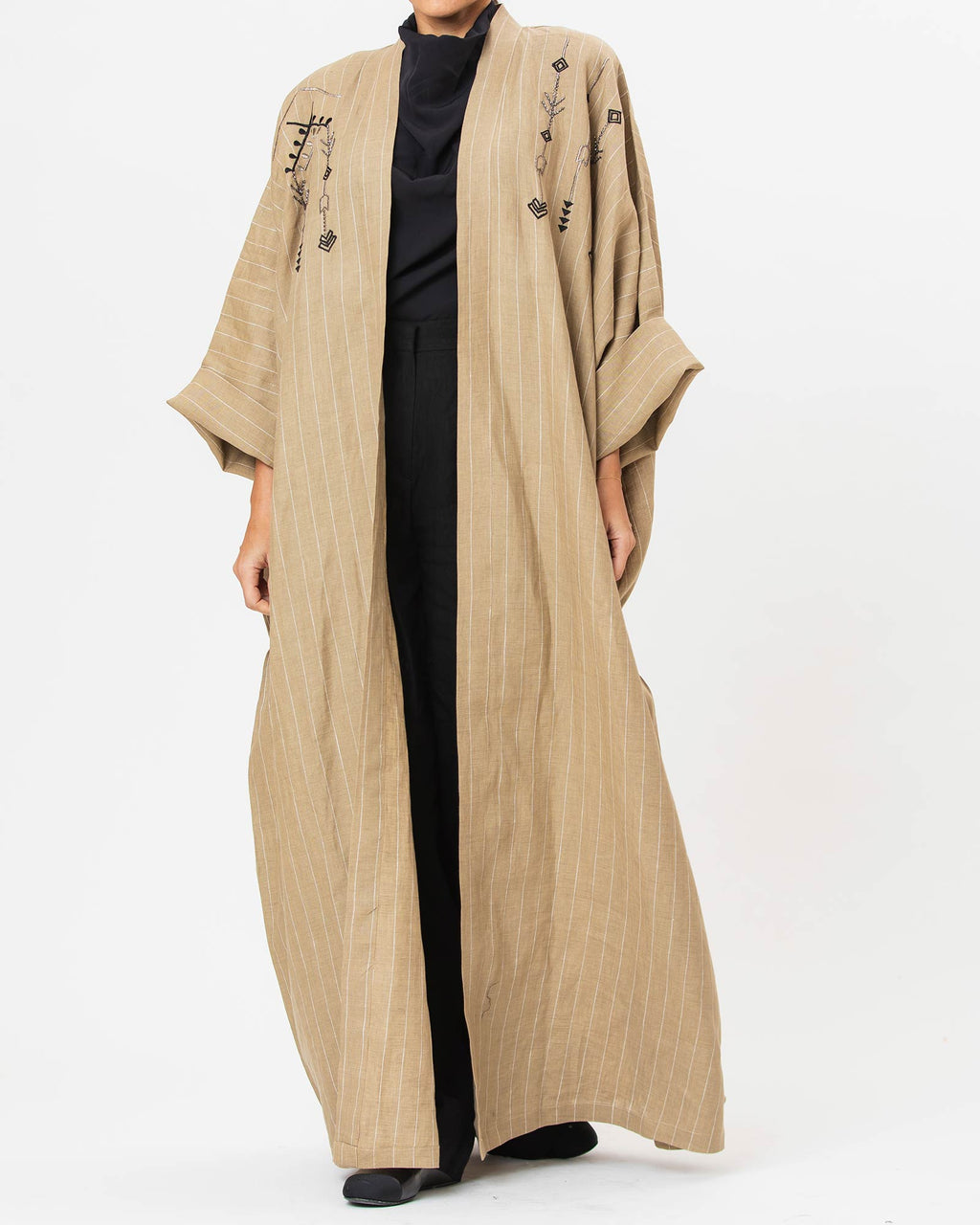 Antalya Striped – Embroidered Linen Kaftan Abaya