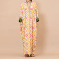Chloe - Ikat Cotton Kaftan with Metallic Borders