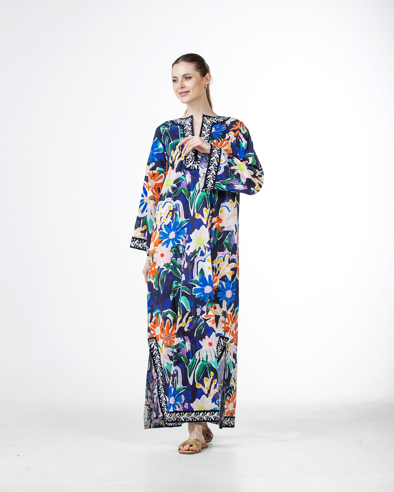  Marwa – Printed Cotton Embroidered Dress