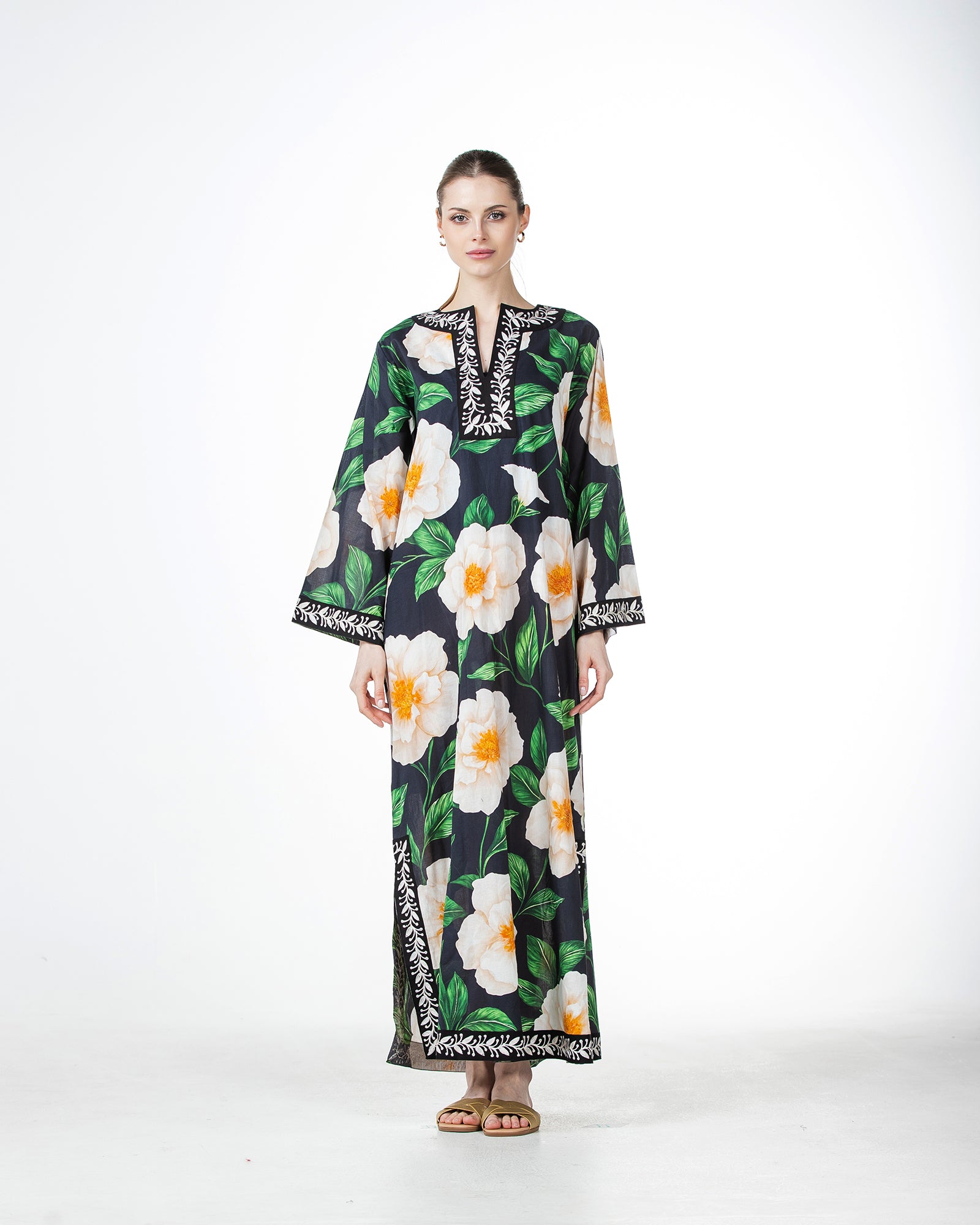  Marwa – Printed Cotton Embroidered Dress