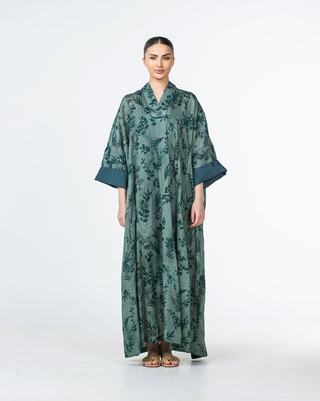 Lilian - Floral Printed Linen Flared Kaftan